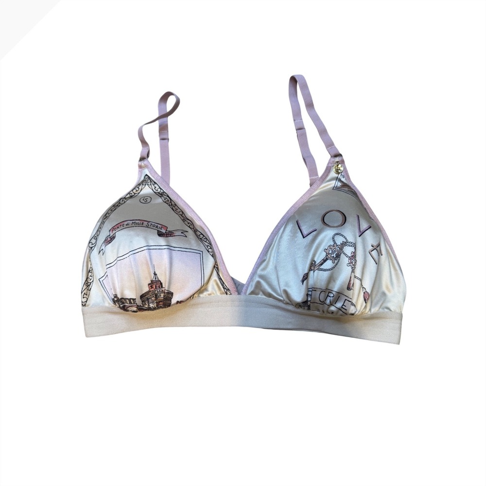 Love Stories Intimates Triangle Bralette Postcard Key Print Champagne Pink 32C/D